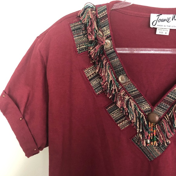 Vintage Joanie W western fringe bead stud top tee - Picture 2 of 6
